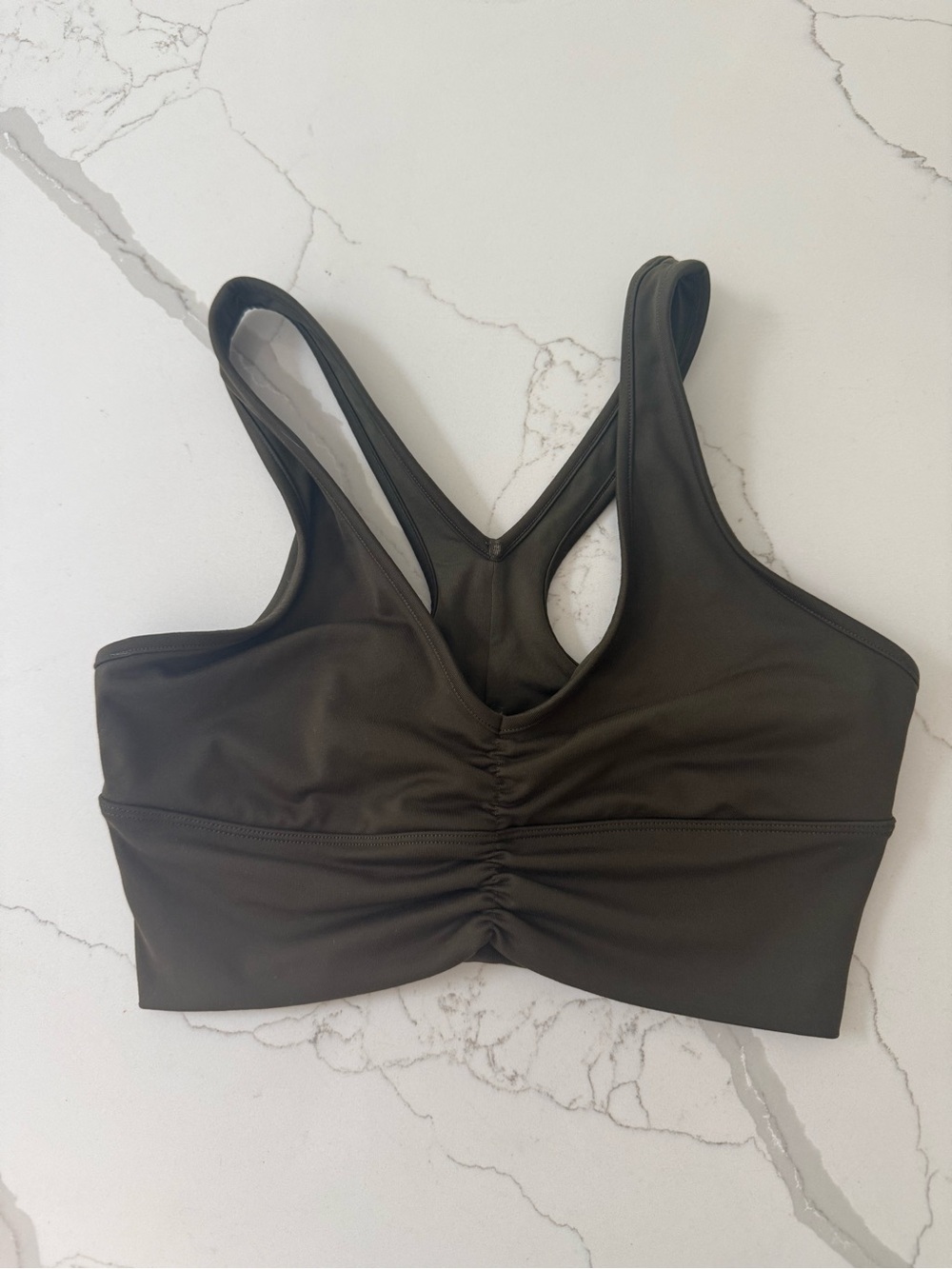 ALO Yoga Ruched Front Sports Bra olive green